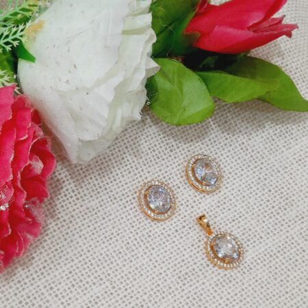 CZ American Diamond Gold Plated Pendent with Studs (White)