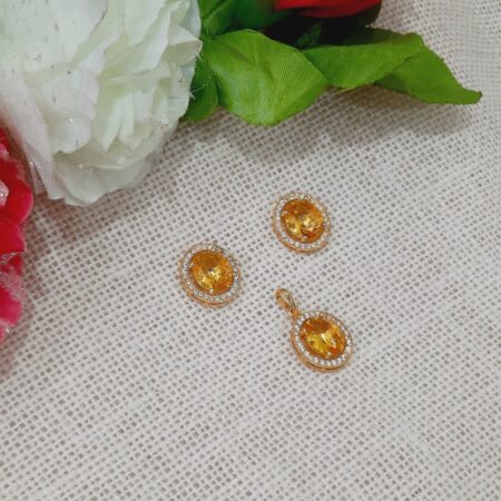 CZ American Diamond Gold Plated Pendent with Studs (Sapphire Yellow)