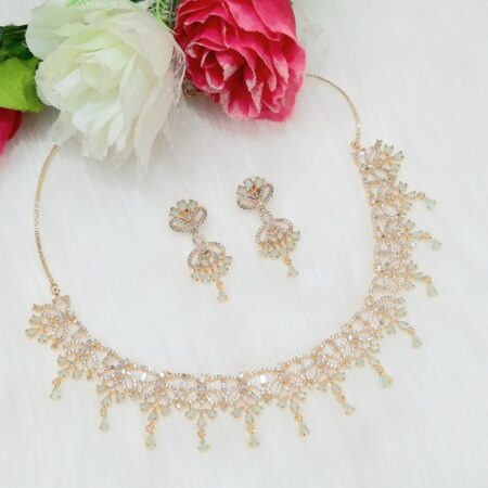 CZ American Diamond Gold Plated Necklace Set (Pastel Green)