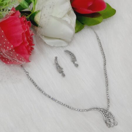 Stylish Rhodium Plated American Diamond Swirl Necklace