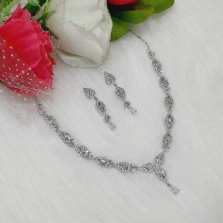 Stylish Rhodium Plated CZ American Diamond Swirl Necklace (White)