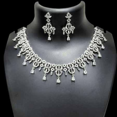 Stylish Rhodium Plated CZ American Diamond Necklace (White)