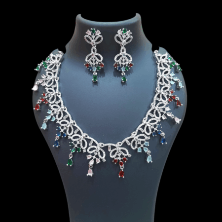 CZ American Diamond Gold Plated Necklace Set (Multi)