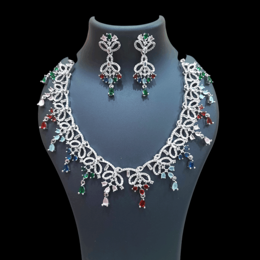 CZ American Diamond Gold Plated Necklace Set (Multi)