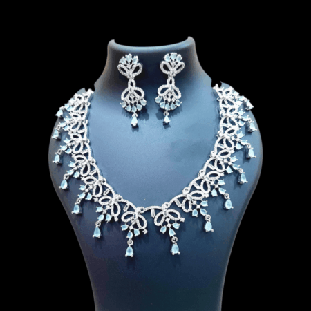 CZ American Diamond Gold Plated Necklace Set (Pastel Green)