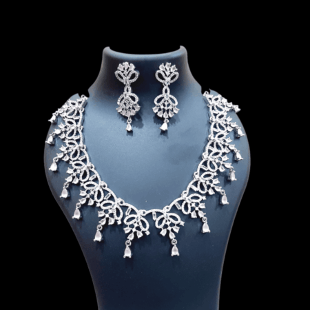 CZ American Diamond Gold Plated Necklace Set (Pastel Pink)