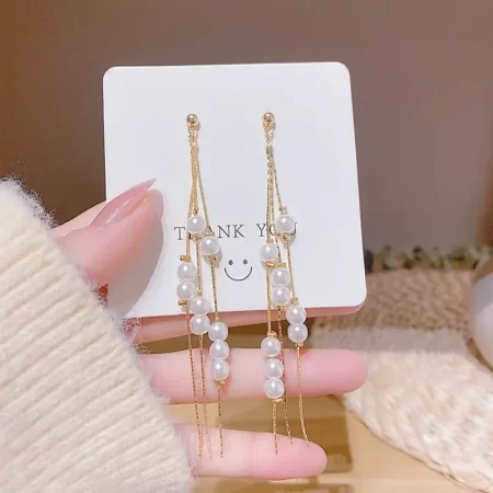 Korean Style Pearl Tassels Earrings