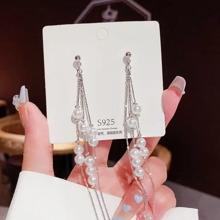 Korean Style Pearl Tassels Earrings