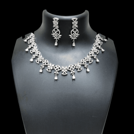Exquisite Party Wear Rhodium Plated CZ American Diamond Necklace (Pastel Pink)