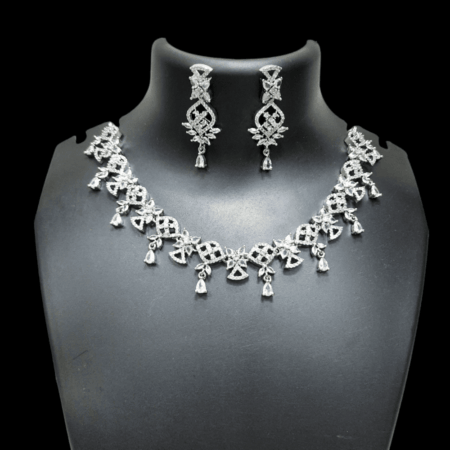 Exquisite Party Wear Rhodium Plated CZ American Diamond Necklace (White)