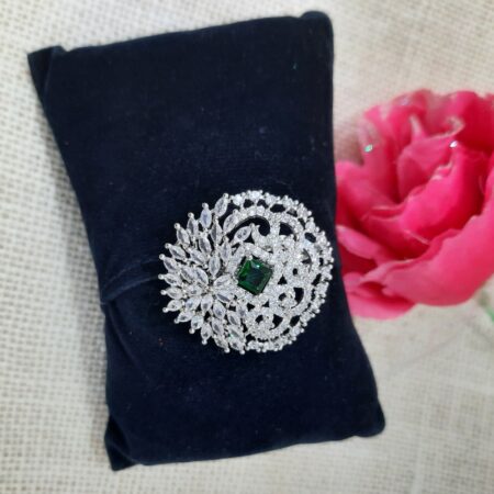 CZ American Diamond Finger Ring (Emerald Green)