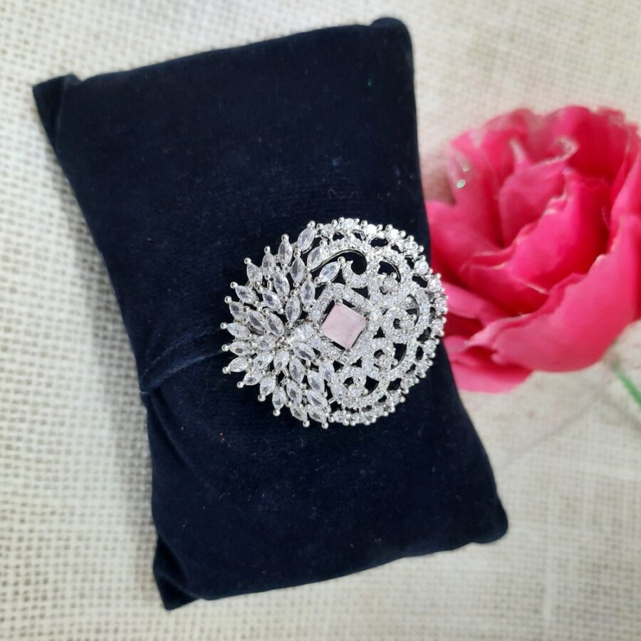 CZ American Diamond Finger Ring (Pastel Pink)
