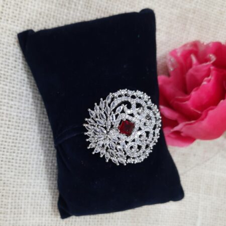 CZ American Diamond Finger Ring (Ruby Red)