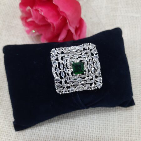 CZ American Diamond Finger Ring (Emerald Green)