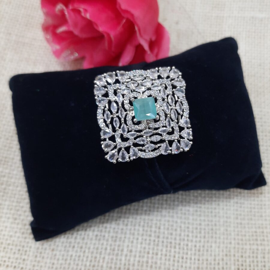 CZ American Diamond Finger Ring (Pastel Green)