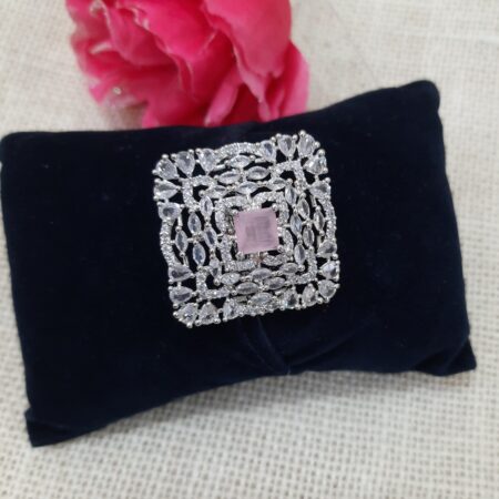 CZ American Diamond Finger Ring (Pastel Pink)