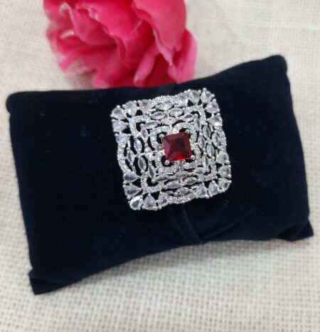 CZ American Diamond Finger Ring (Ruby Red)