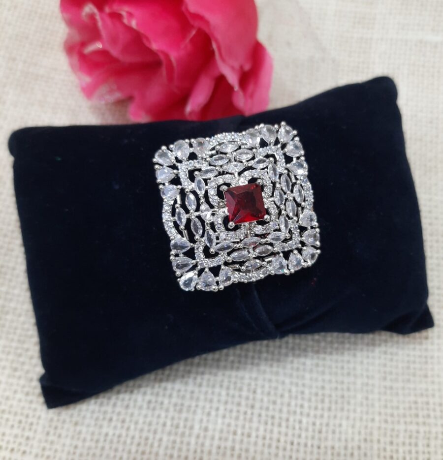 CZ American Diamond Finger Ring (Ruby Red)