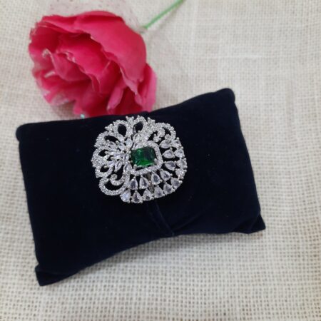 CZ American Diamond Finger Ring (Emerald Green)