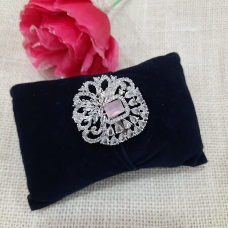 CZ American Diamond Finger Ring (Pastel Pink)