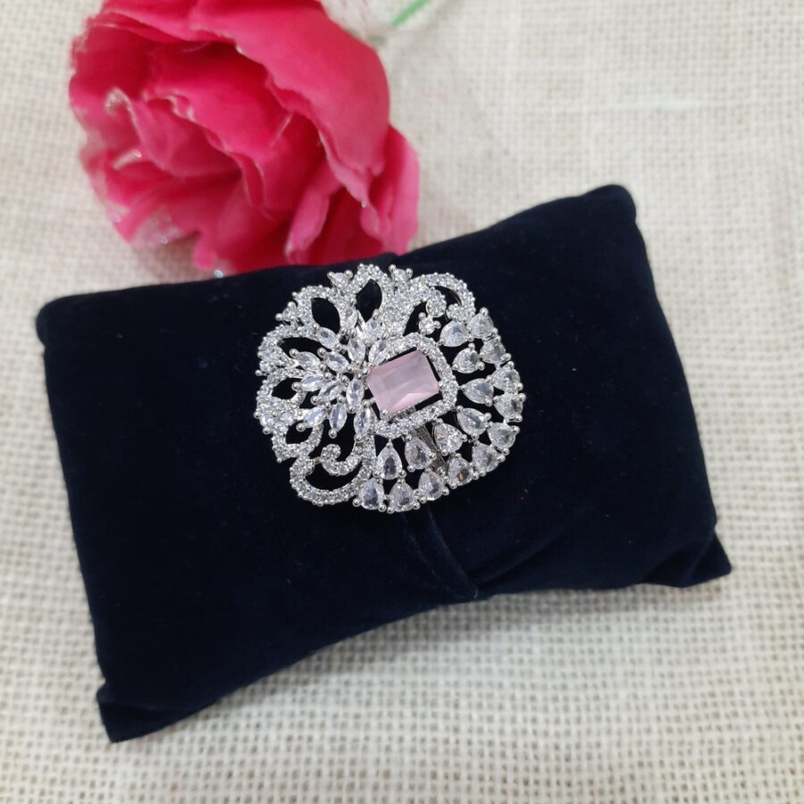 CZ American Diamond Finger Ring (Pastel Pink)