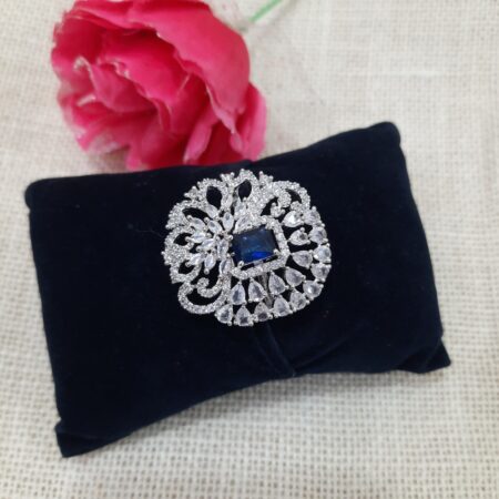 CZ American Diamond Finger Ring (Sapphire Blue)