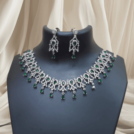 American Diamond Necklace Emerald Green