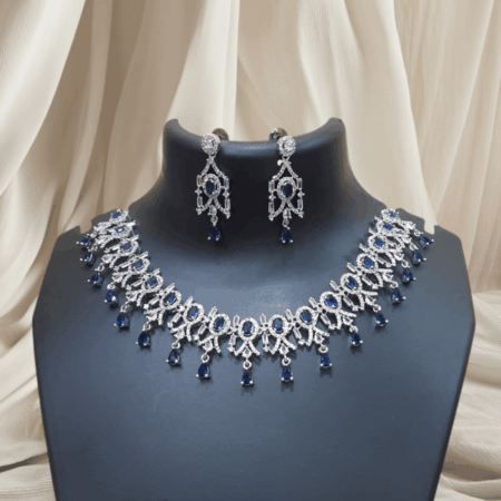 American Diamond Necklace Sapphire Blue