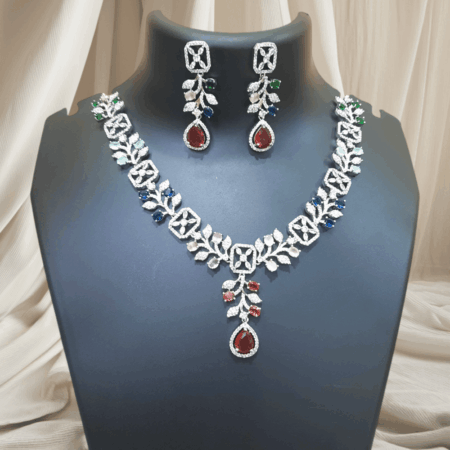 Sparkling Elegance Dew-Kissed American Diamond Necklace Set Multi