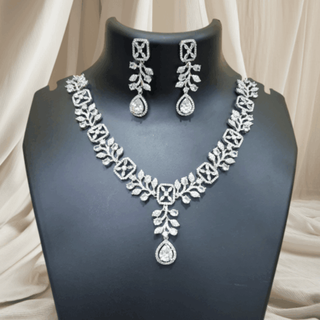 Sparkling Elegance Dew-Kissed American Diamond Necklace Set White