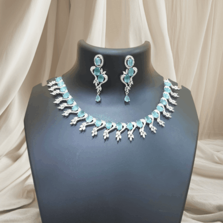 CZ American Diamond Traditional Indian Design Necklace Pastel Green