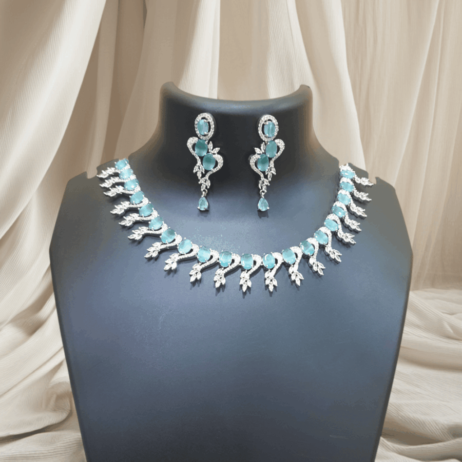 CZ American Diamond Traditional Indian Design Necklace Pastel Green