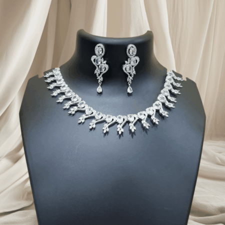 CZ American Diamond Traditional Indian Design Necklace White
