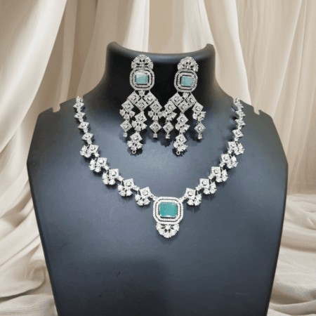 Luxurious CZ American Diamond Fancy Necklace (Pastel Green)
