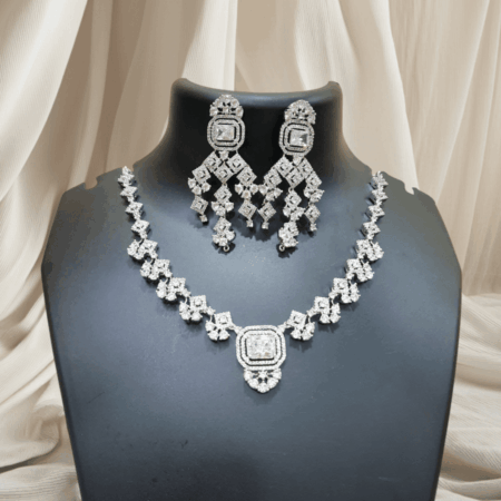 Luxurious CZ American Diamond Fancy Necklace (White)
