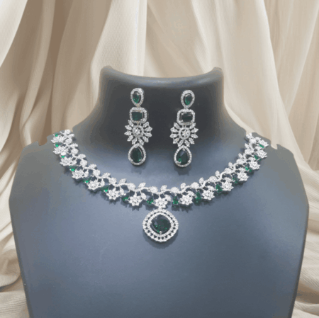 Nita Ambani Inspired Emerald Green CZ American Diamond Neckpiece