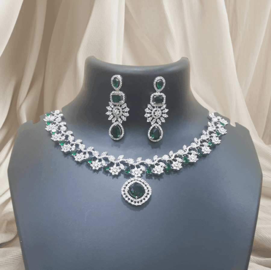 Nita Ambani Inspired Emerald Green CZ American Diamond Neckpiece