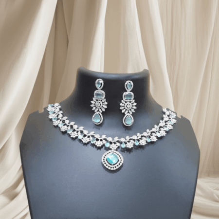Nita Ambani Inspired Pastel Green CZ American Diamond Neckpiece