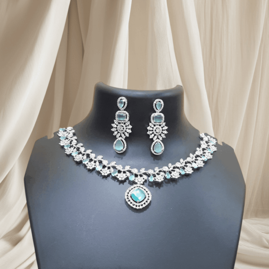 Nita Ambani Inspired Pastel Green CZ American Diamond Neckpiece