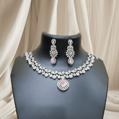 Nita Ambani Inspired Pastel Pink CZ American Diamond Neckpiece