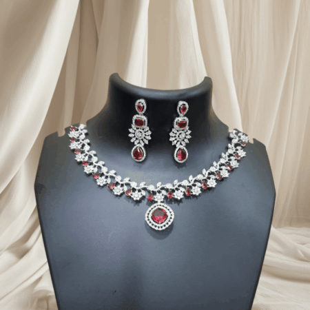 Nita Ambani Inspired Ruby Red CZ American Diamond Neckpiece