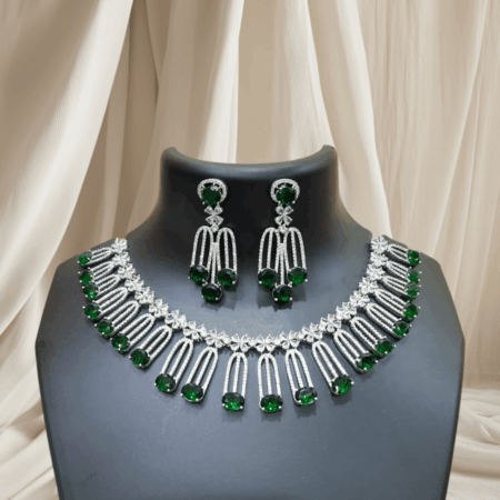 Emerald Green Elegant Solitaire CZ American Diamond Designer Necklace