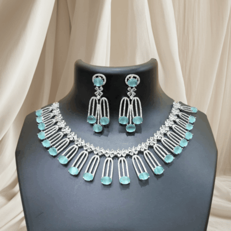 Pastel Green Elegant Solitaire CZ American Diamond Designer Necklace