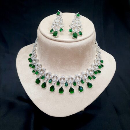 Emerald Green Celebrity Style American Diamond Necklace Set