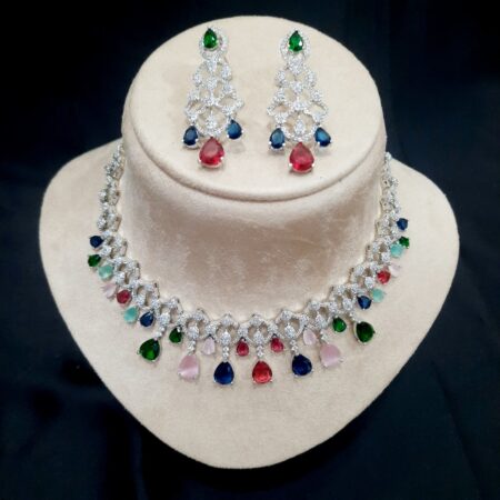 Multi Color Celebrity Style American Diamond Necklace Set