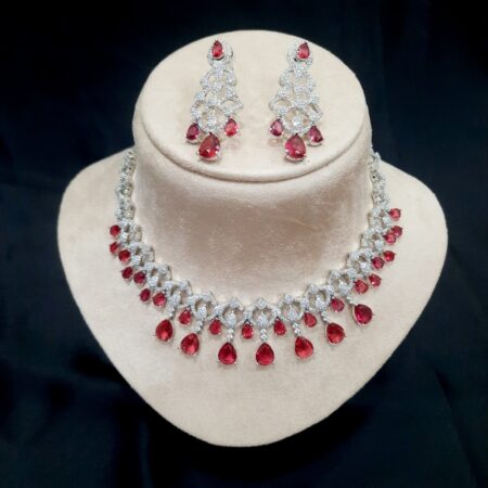 Ruby Red Celebrity Style American Diamond Necklace Set