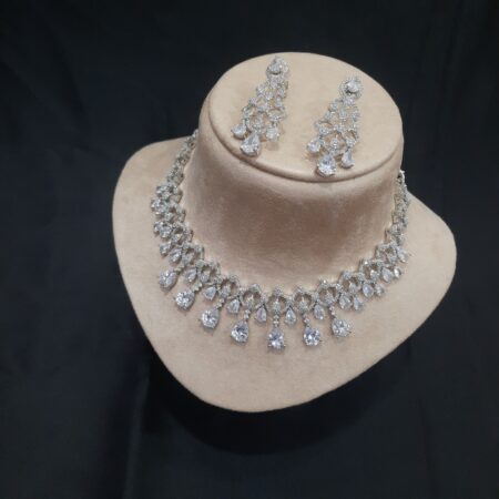 White Celebrity Style American Diamond Necklace Set