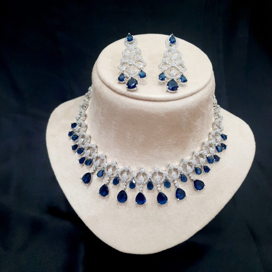 Sapphire Blue Celebrity Style American Diamond Necklace Set