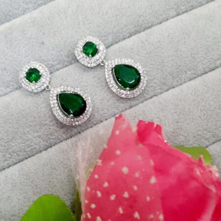 Cubic Zirconia Studded Fancy Drop Earrings Contemporary Fashion Jewellery (Emerald Green)