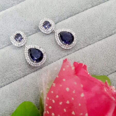 Cubic Zirconia Studded Fancy Drop Earrings Contemporary Fashion Jewellery (Lavender)